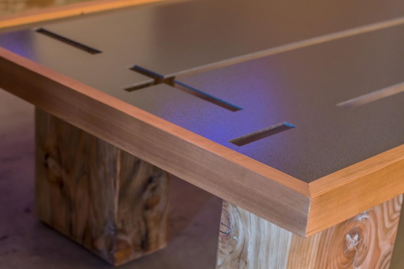 Revamp minimal metal & wood contemporary table detail wood legs